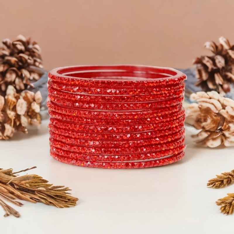 JD'Z COLLECTION Indian Bangles Jewelry For Women Bollywood Bangles Set Bridal Ethnic Wedding Partywear Costume Match CZ Stone Glass Bangle Red Size-2.8 (Red, 2.80, Inches) - Image 5